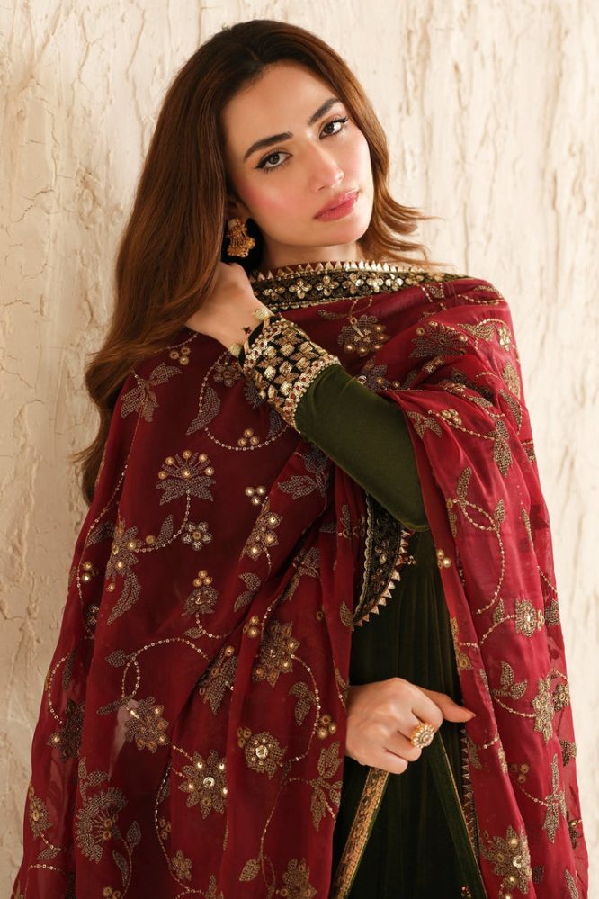 Juliet’s Olive Green Anarkali Kurti Lehenga Set With Embroidered Dupatta