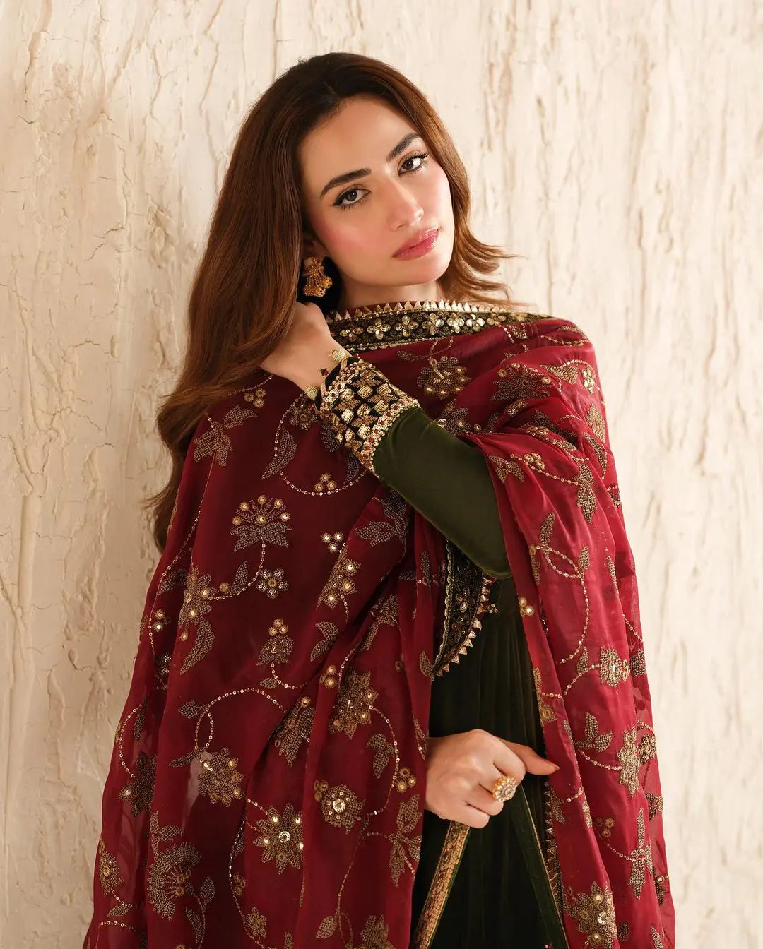 Juliet’s Olive Green Anarkali Kurti Lehenga Set With Embroidered Dupatta