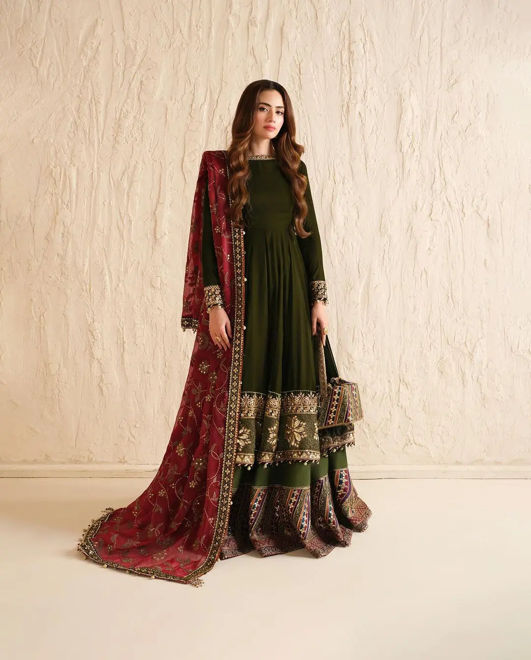 Juliet’s Olive Green Anarkali Kurti Lehenga Set With Embroidered Dupatta