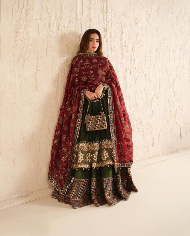 Juliet’s Olive Green Anarkali Kurti Lehenga Set With Embroidered Dupatta