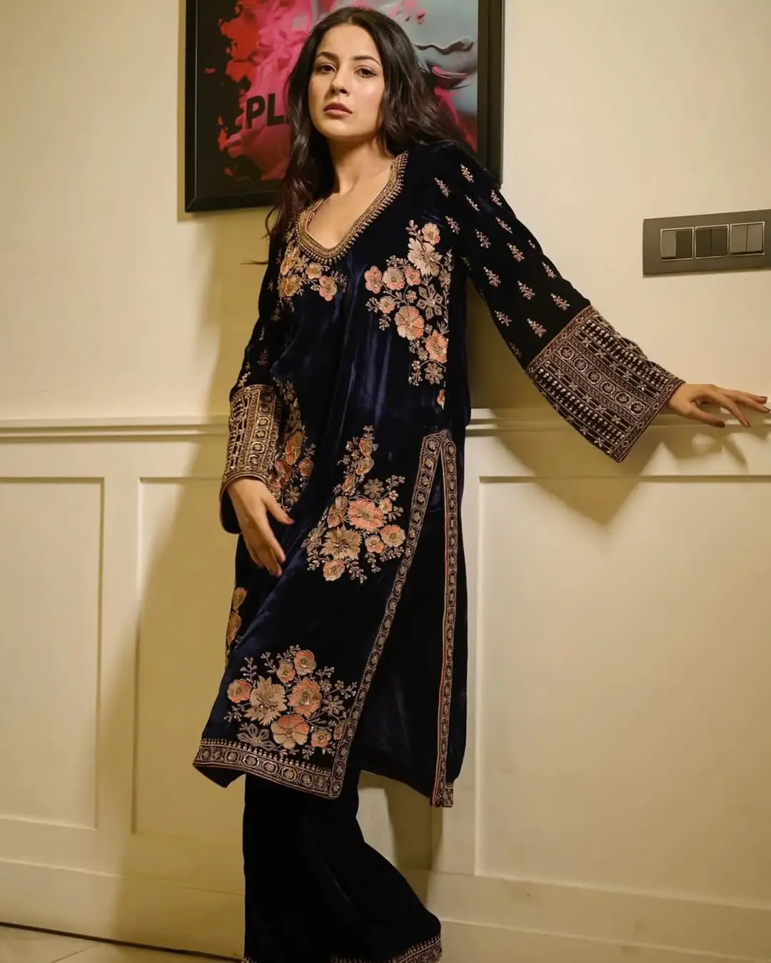Shehnaz Gill Slay In Royal Velvet Suit