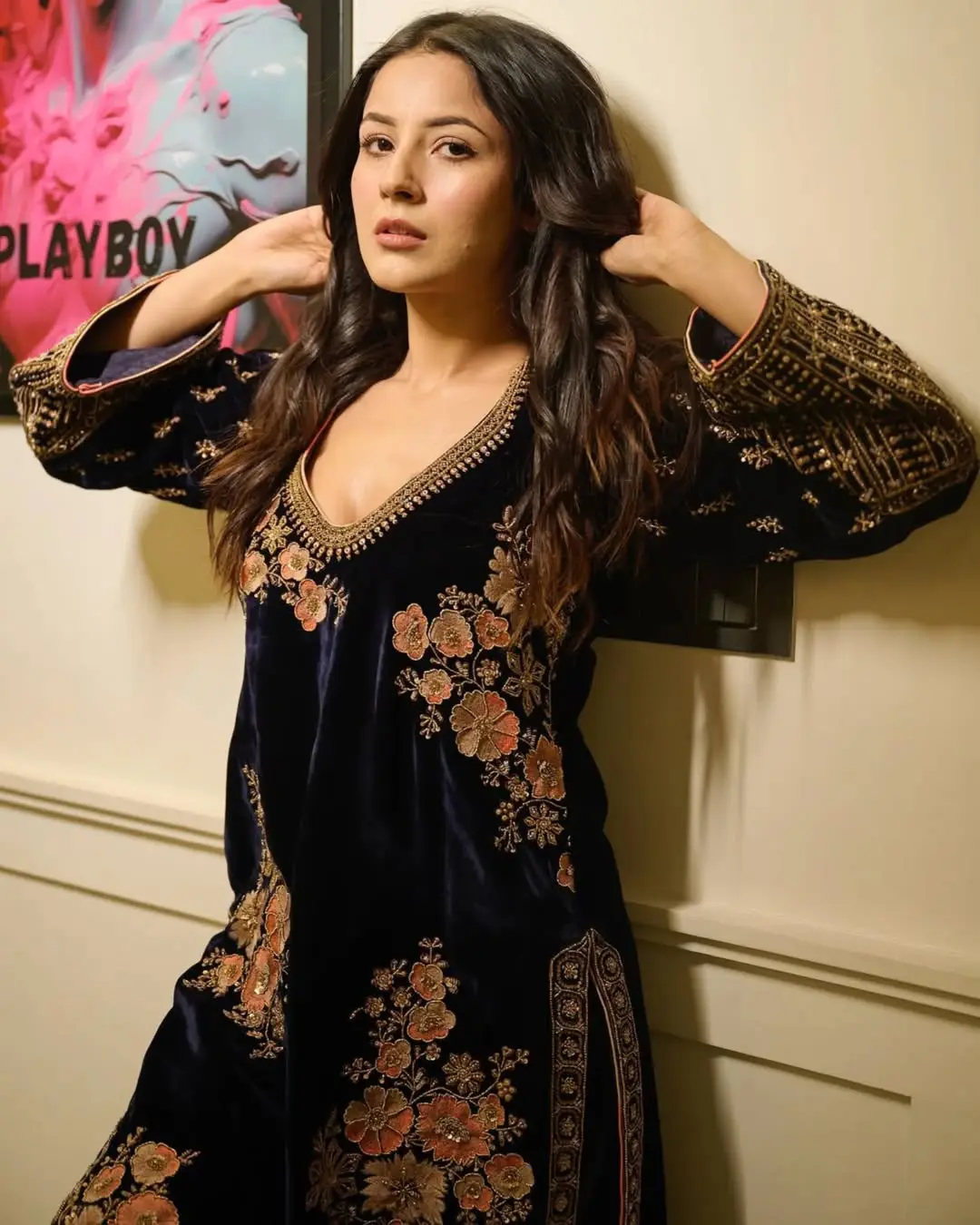 Shehnaz Gill Slay In Royal Velvet Suit