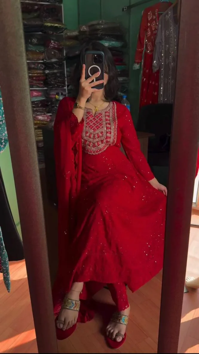Graceful Unique Mirror-Work Dress