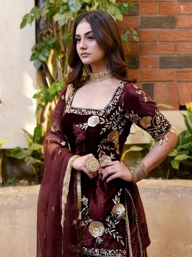 Royal Velvet Embroidered Sharara Suit