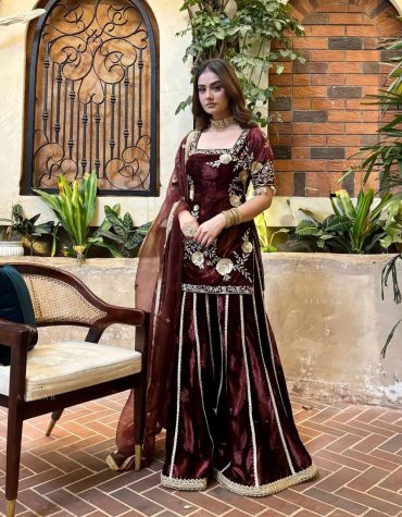 Royal Velvet Embroidered Sharara Suit