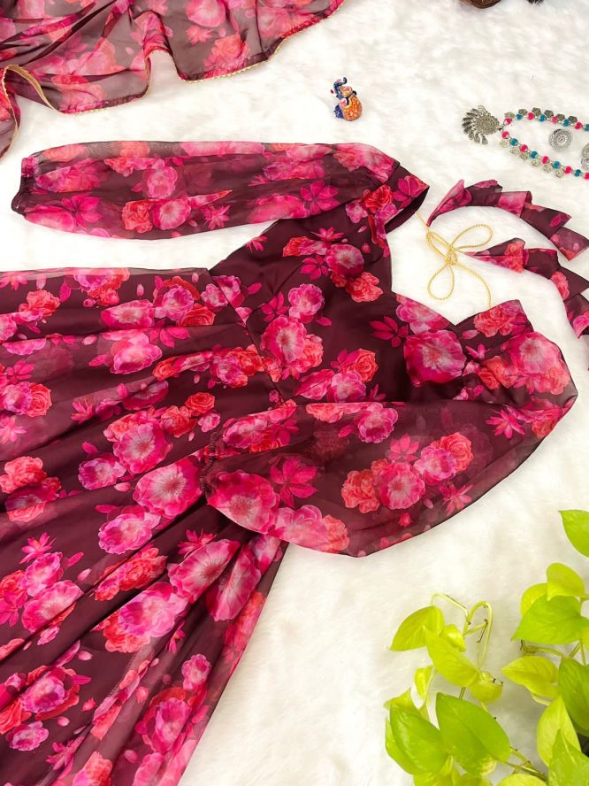 New Party Wear Look Organza Taby Silk Gown With Dupatta