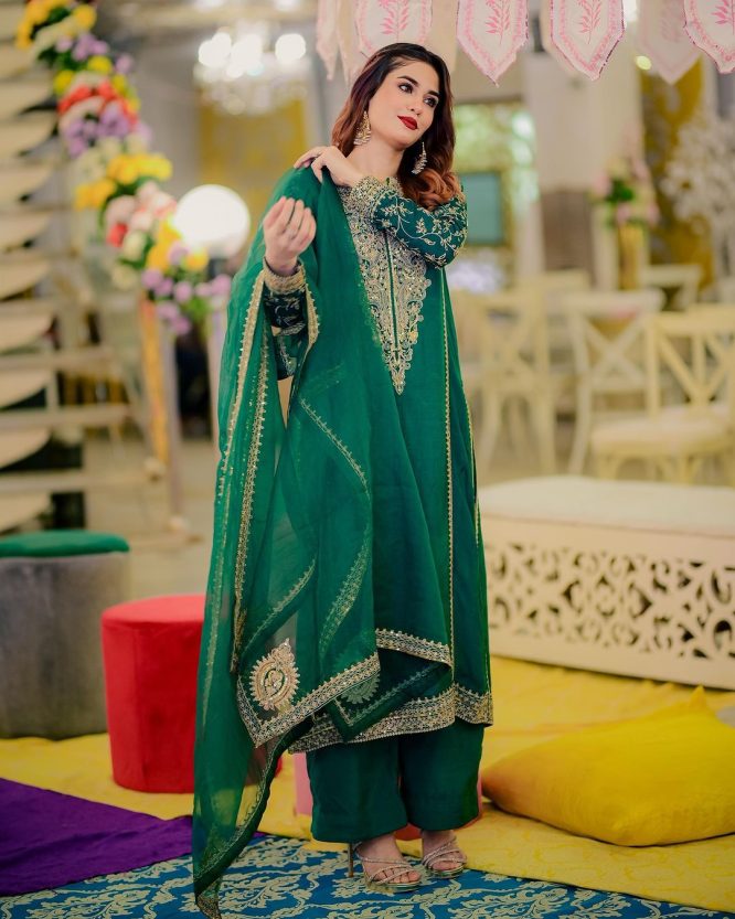Green Embroidered Zari Sequence Suit