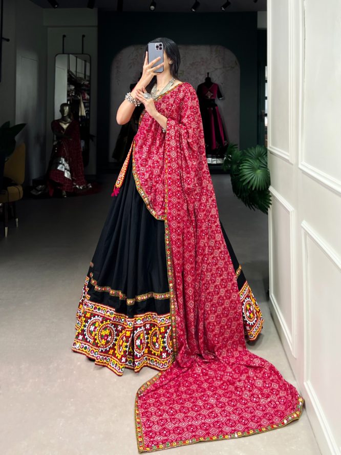 Navratri Special Gamthi Work Lehenga with Bandhej Dupatta