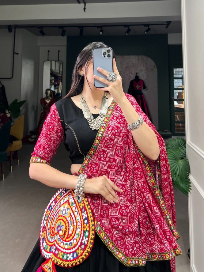 Navratri Special Gamthi Work Lehenga with Bandhej Dupatta