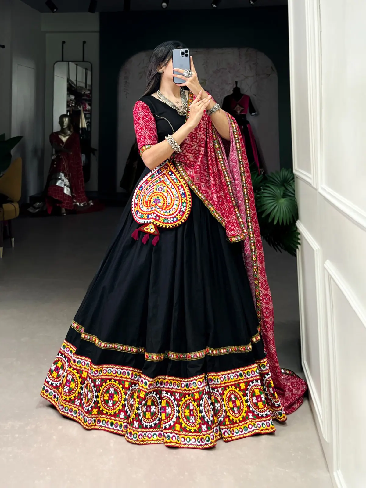 Navratri Special Gamthi Work Lehenga with Bandhej Dupatta
