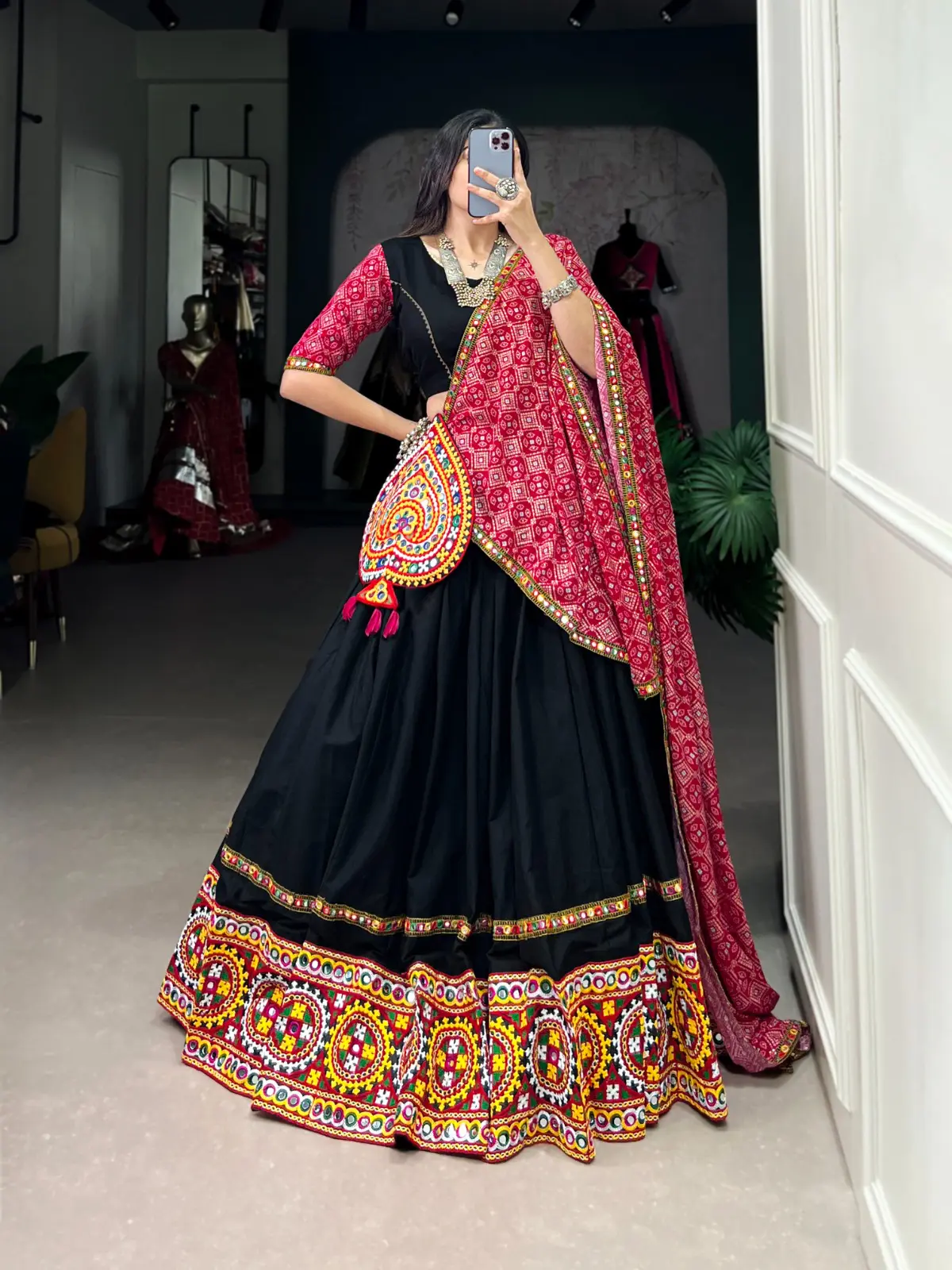 Navratri Special Gamthi Work Lehenga with Bandhej Dupatta