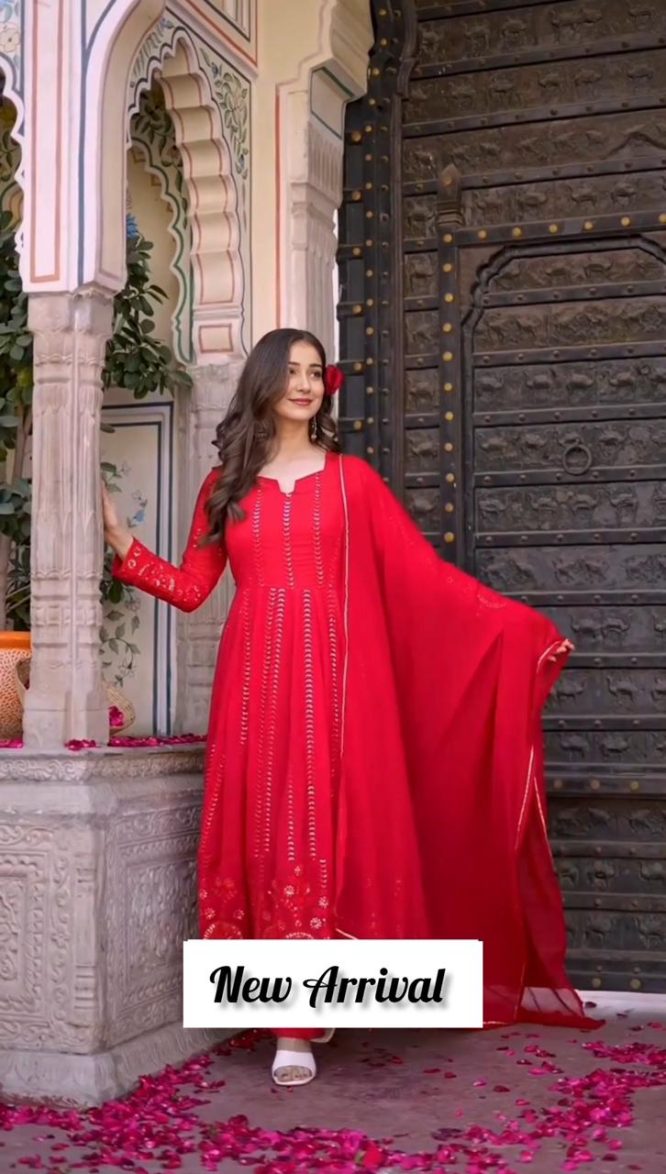 Radiant Red Gota Patti Anarkali Suit