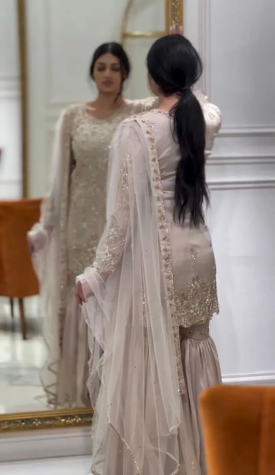 Elegant Gold Embroidered Sharara Set with Intricate Detailing