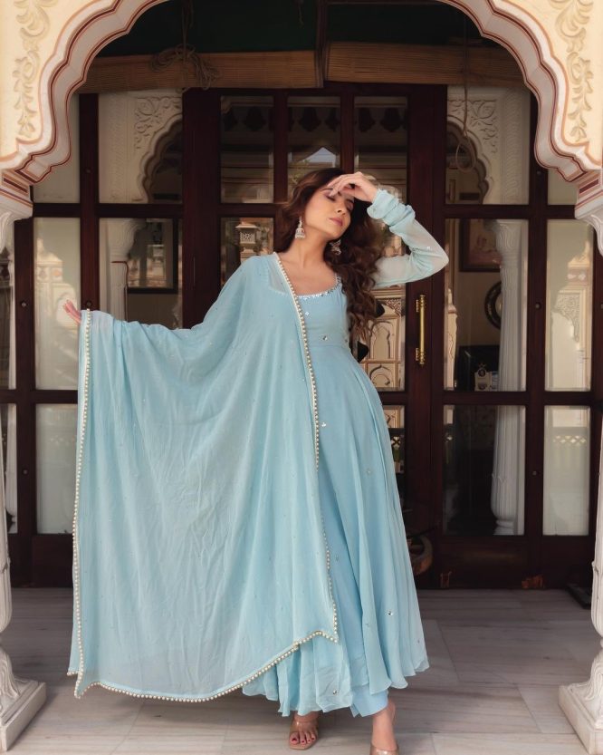 Aqua Grace Anarkali Suit Set