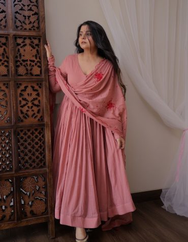 Blush Rose Anarkali Set with Embroidered Dupatta