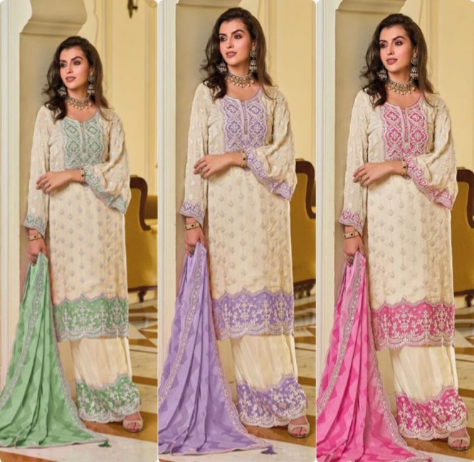Pearl White Georgette Chine Sequins Work Pakistani Suit