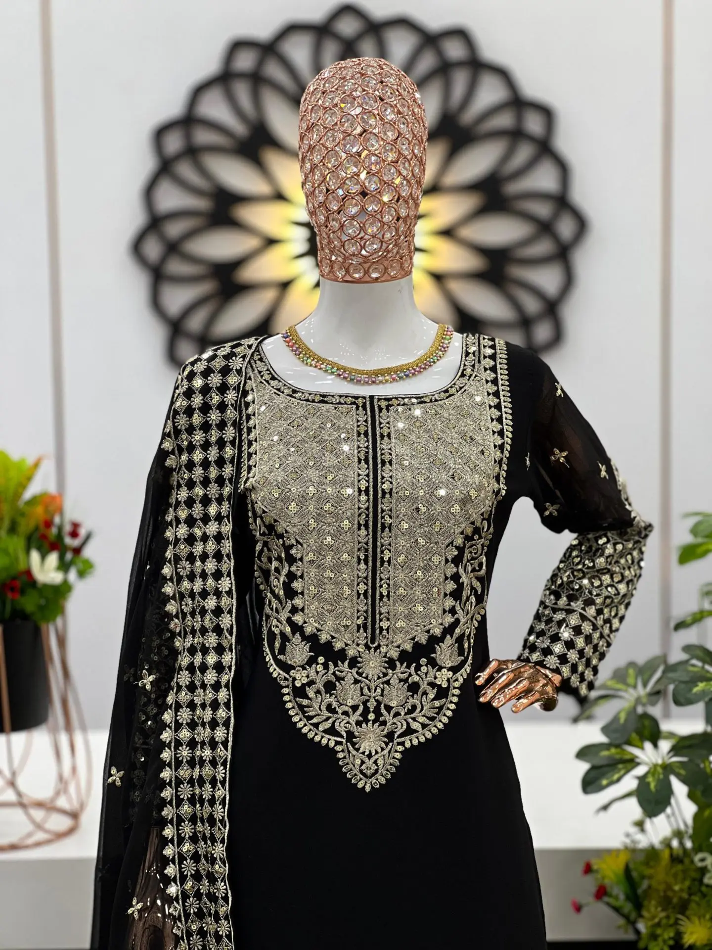 Elegant Black Pure Georgette Pakistani Suit with Embroidery and Dupatta