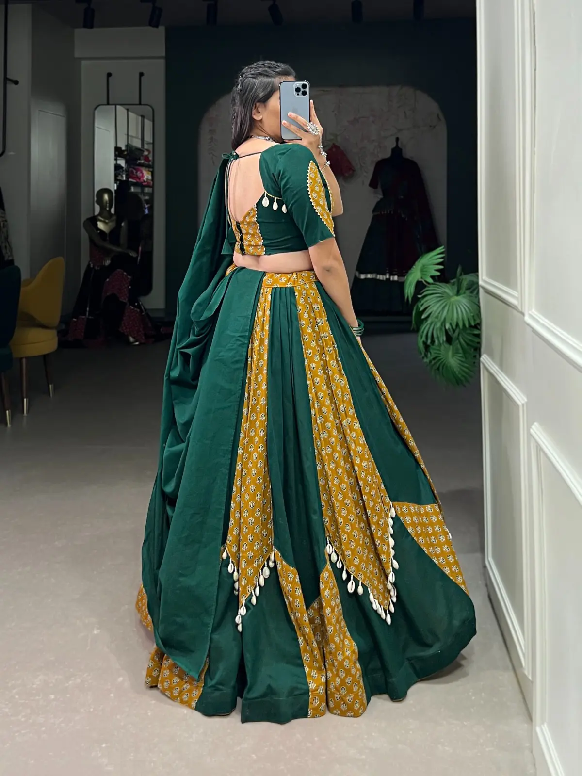 Navratri Special Emerald Gold Geometric Lehenga Choli