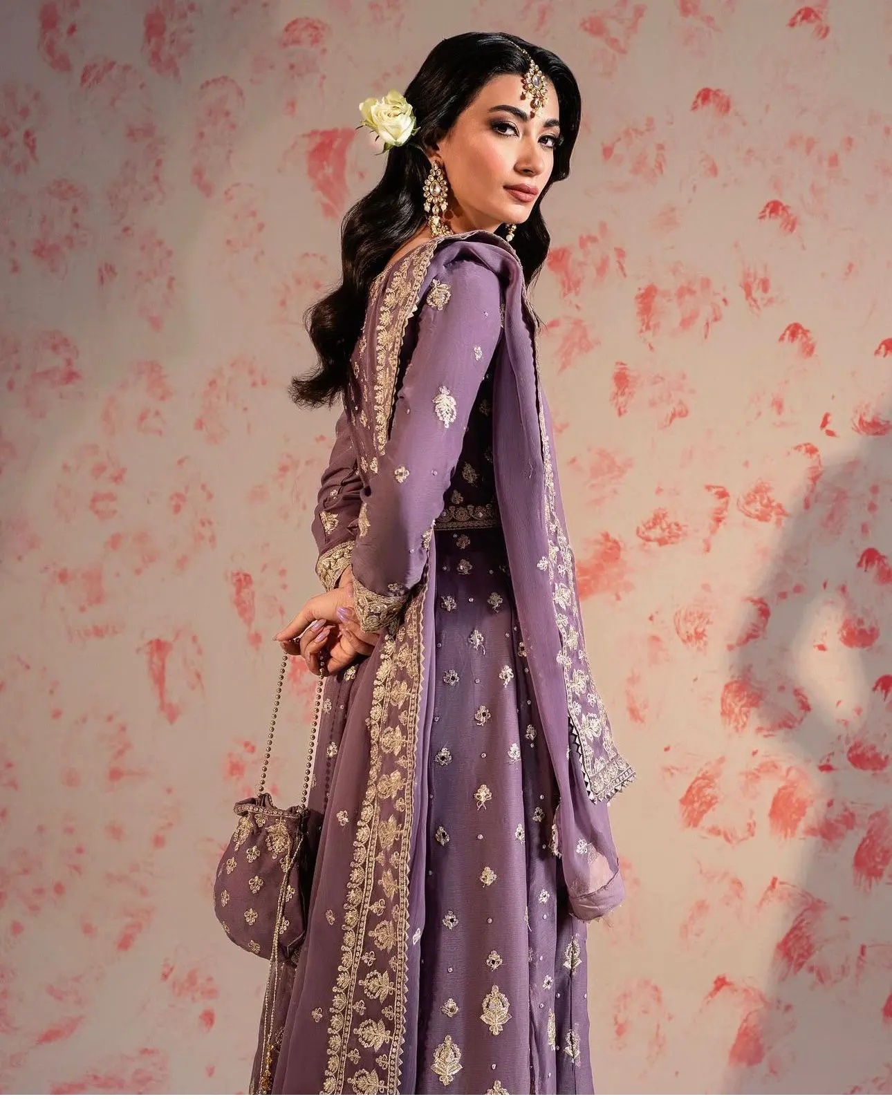 Lavender Silk Embroidered Anarkali Gown