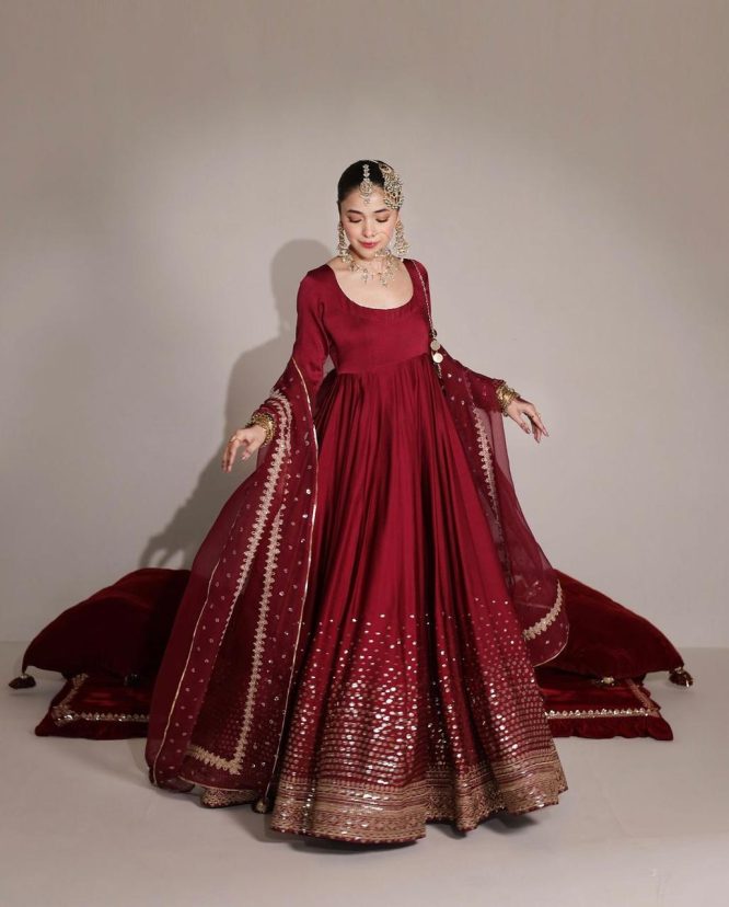 Red Rose Premium Silk Anarkali Suit Set