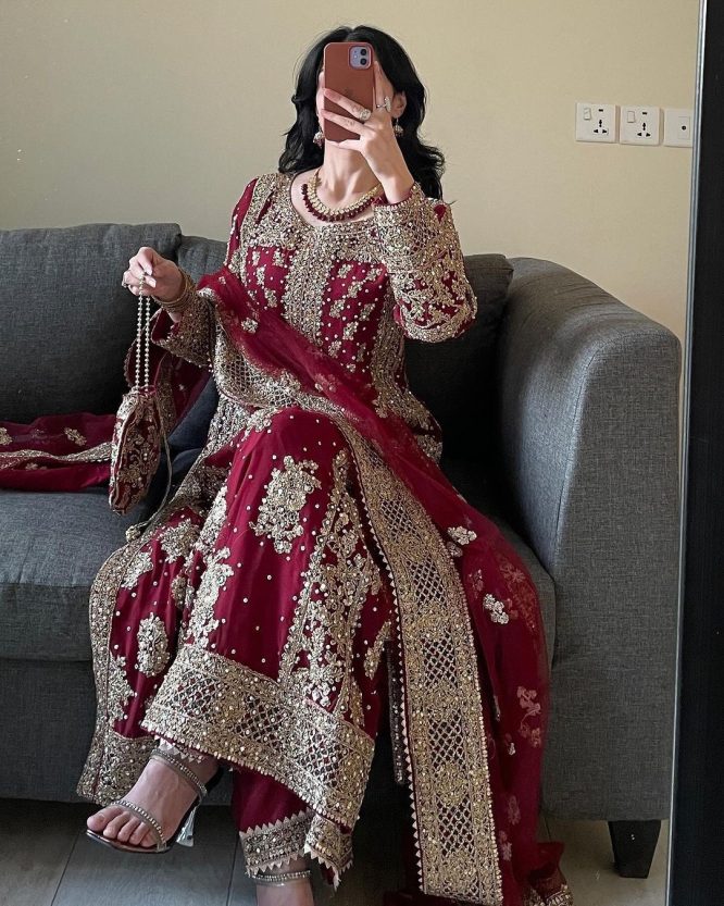 Royal Scarlet Kurta Palazzo And Dupatta Set