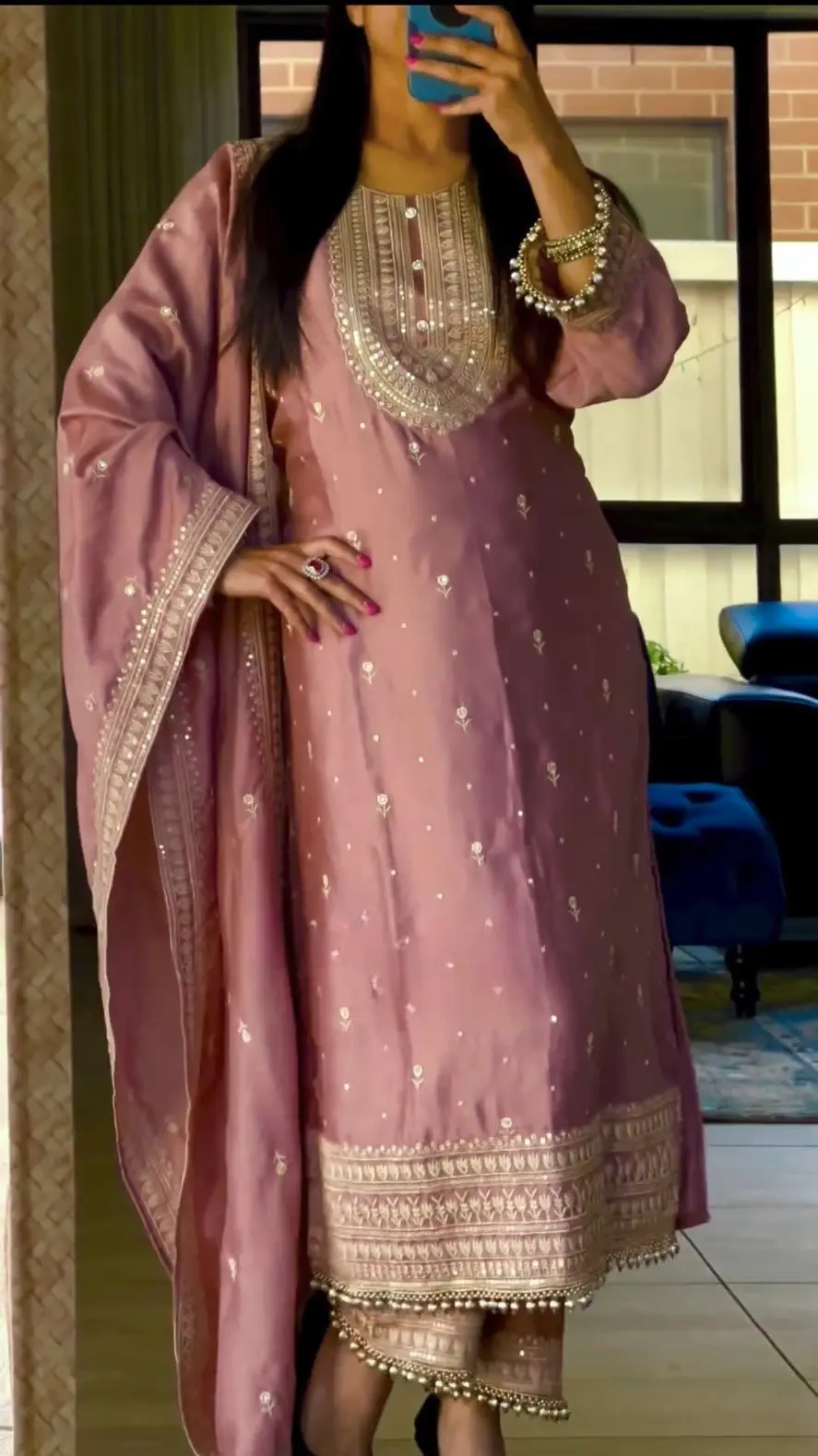 Blush Mauve Embroidered Salwar Kameez Set