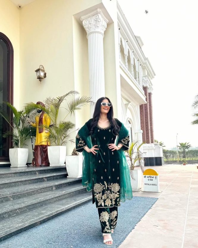 Emerald Gold Velvet Suit Set