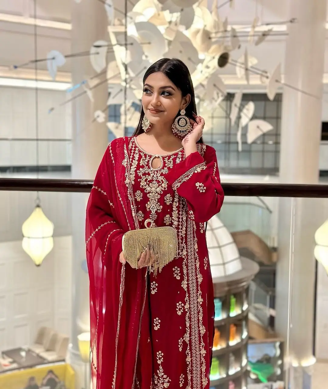 Elegant Designer Sequin Embroidered Top, Pant & Dupatta Set