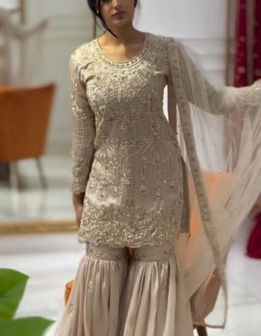 Elegant Gold Embroidered Sharara Set with Intricate Detailing