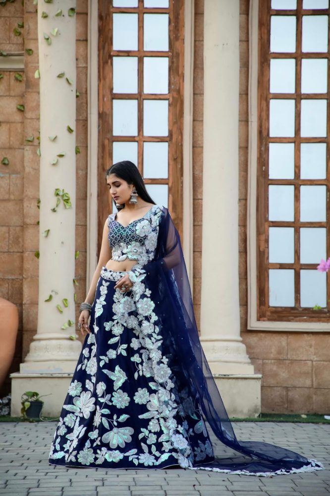 Premium Sequin Work Lehenga Crop Top With Dupatta