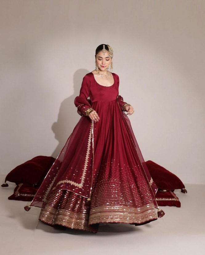 Red Rose Premium Silk Anarkali Suit Set