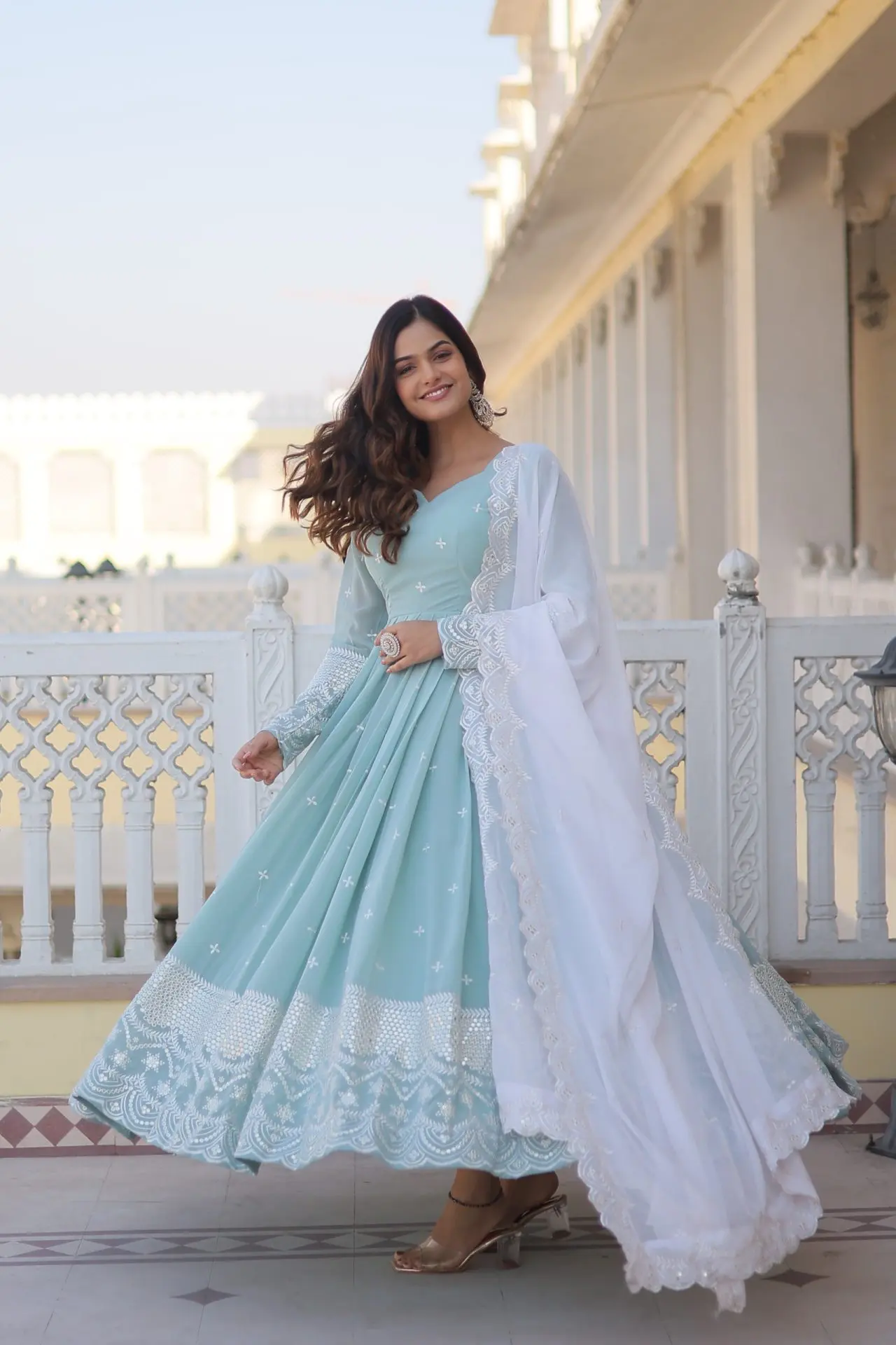 Azure Bright Anarkali Gown With Dupatta