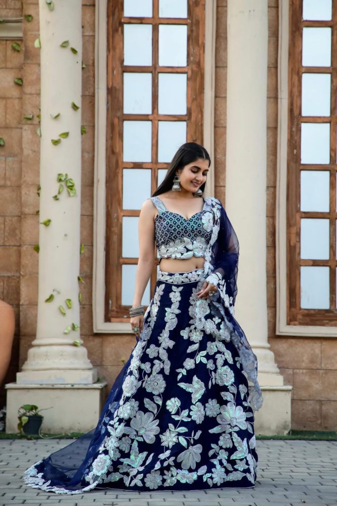 Premium Sequin Work Lehenga Crop Top With Dupatta