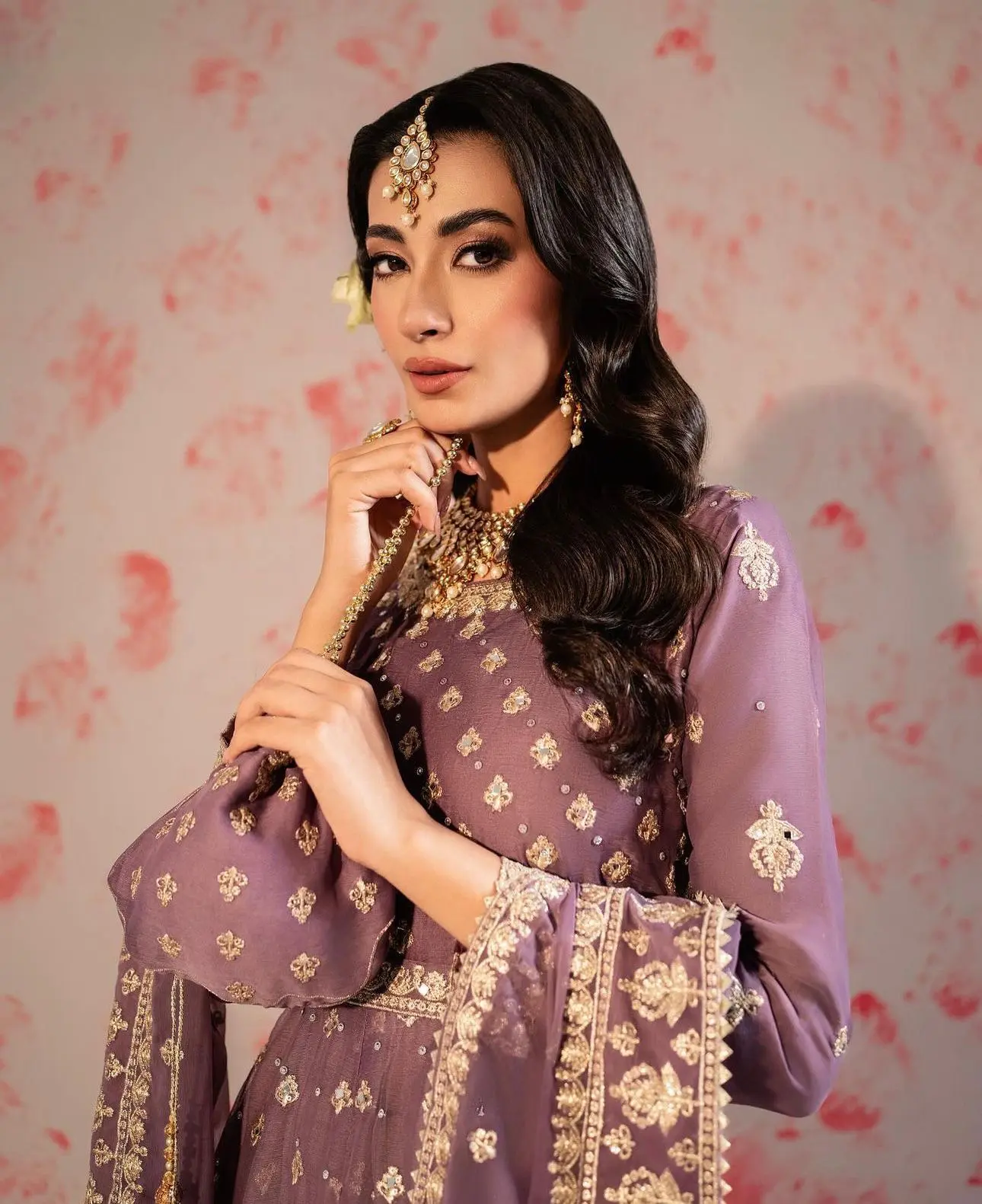 Lavender Silk Embroidered Anarkali Gown