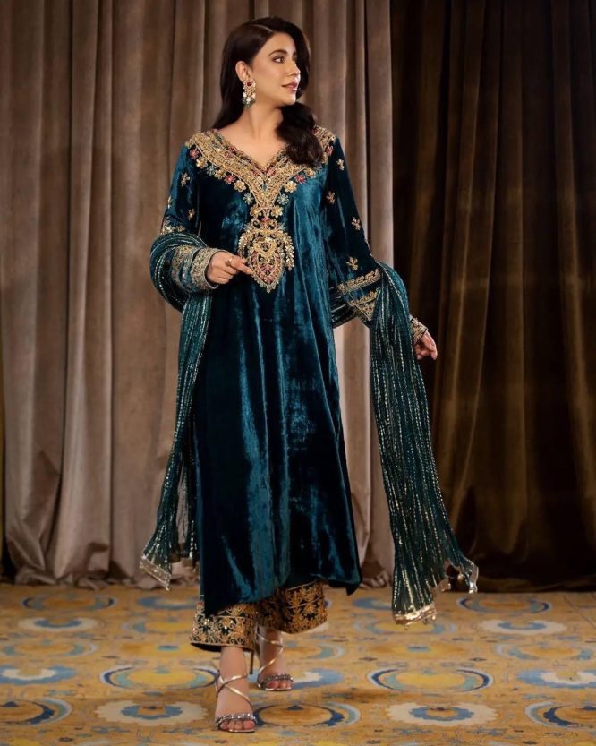 Majestic Teal Velvet Salwar Kameez Set