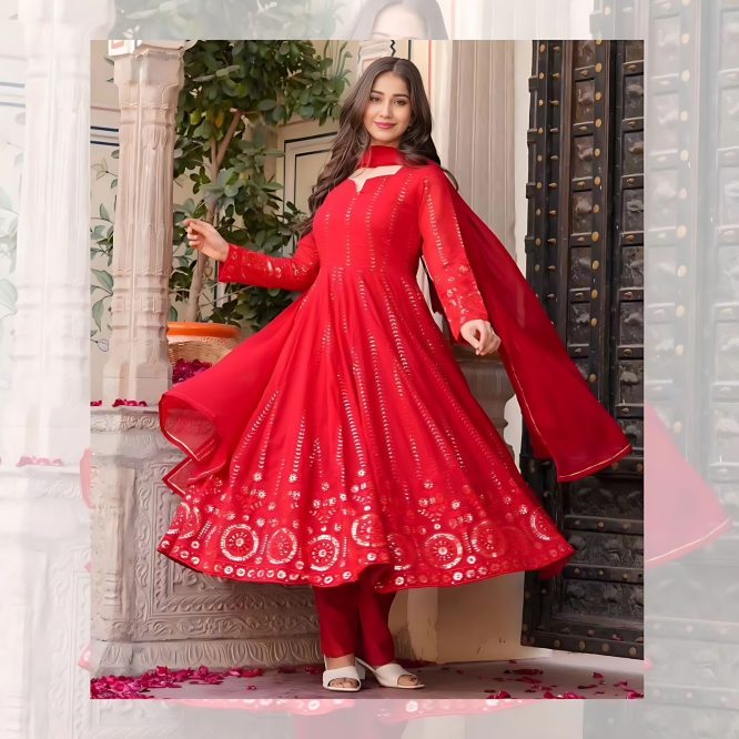 Radiant Red Gota Patti Anarkali Suit