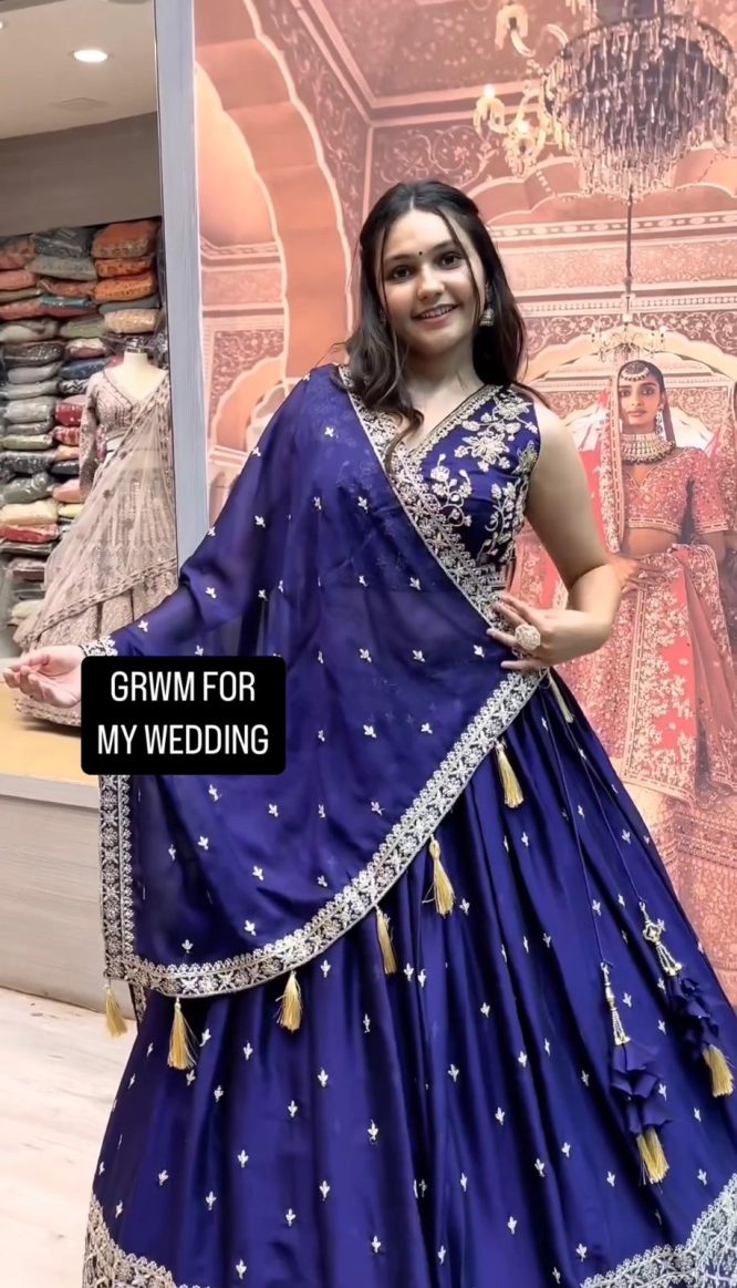 Royal Blue Embroidered Anarkali Gown with Dupatta