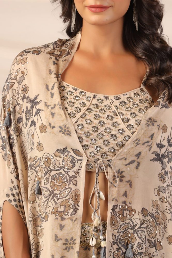 Elegant Croptop Palazzo and Cape Set