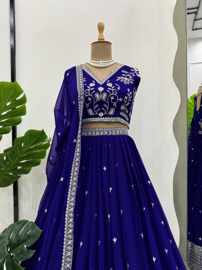 Royal Blue Embroidered Anarkali Gown with Dupatta