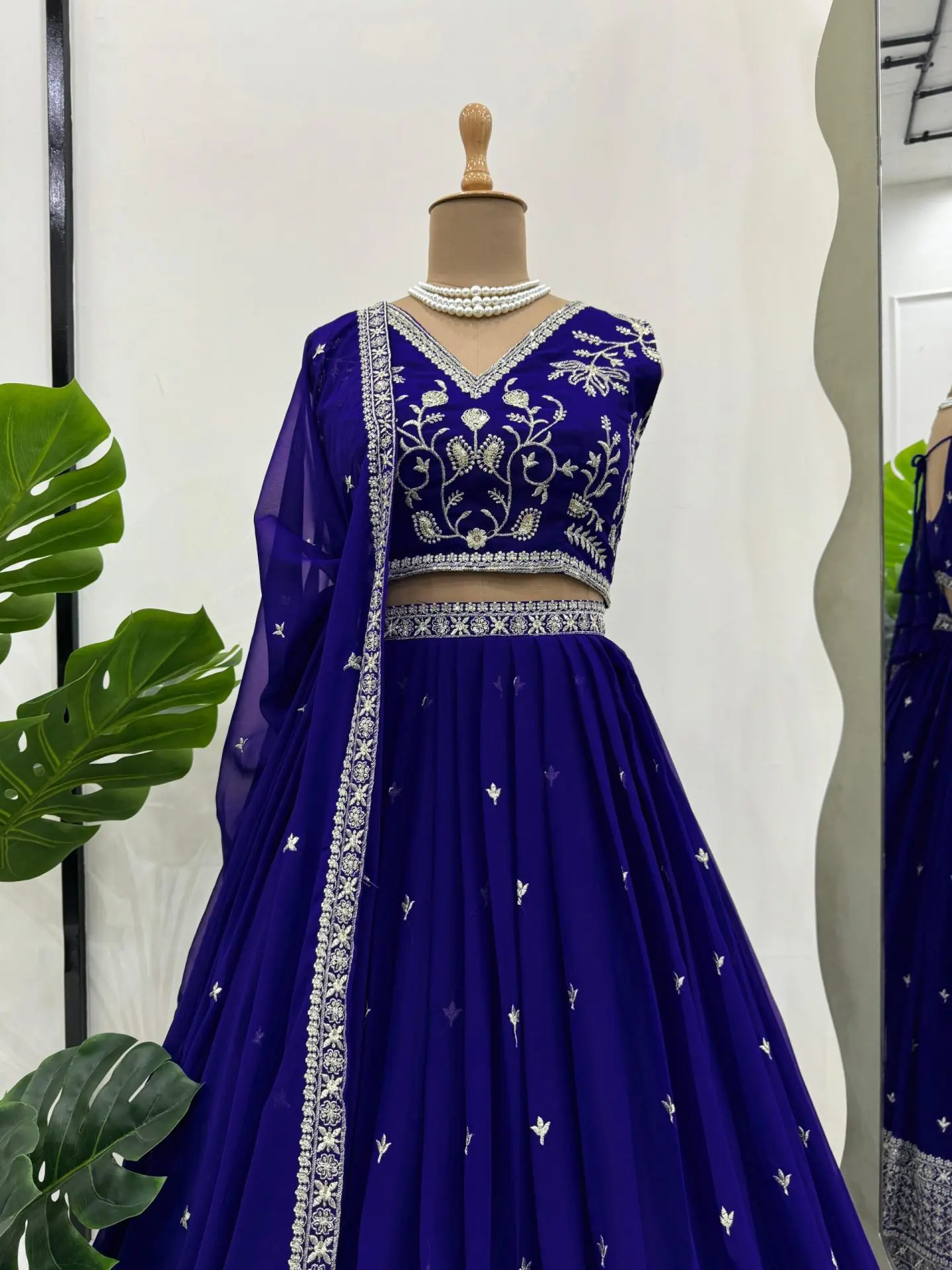 Royal Blue Embroidered Anarkali Gown with Dupatta