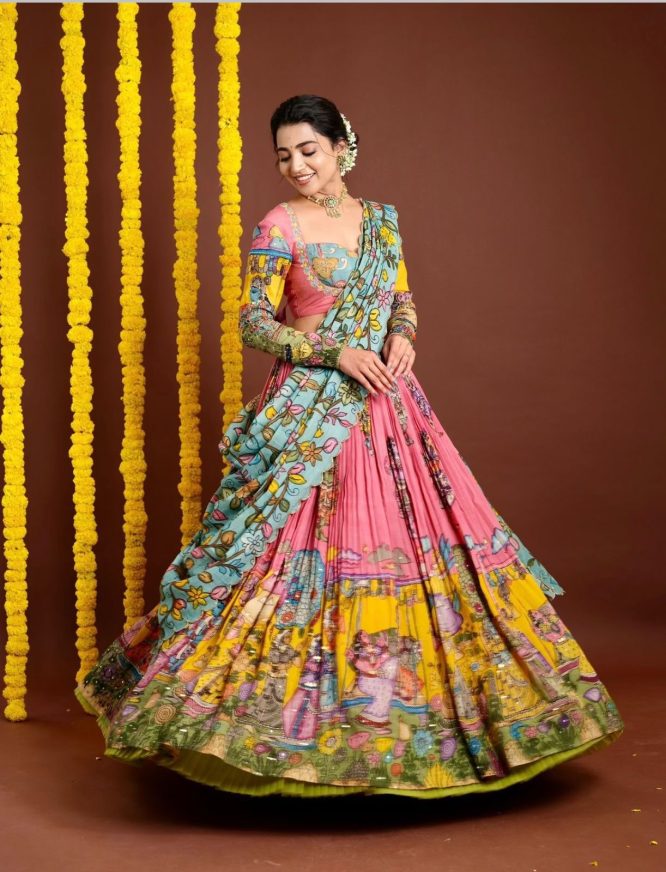 Kalamkari Floral Lehenga Choli With Dupatta