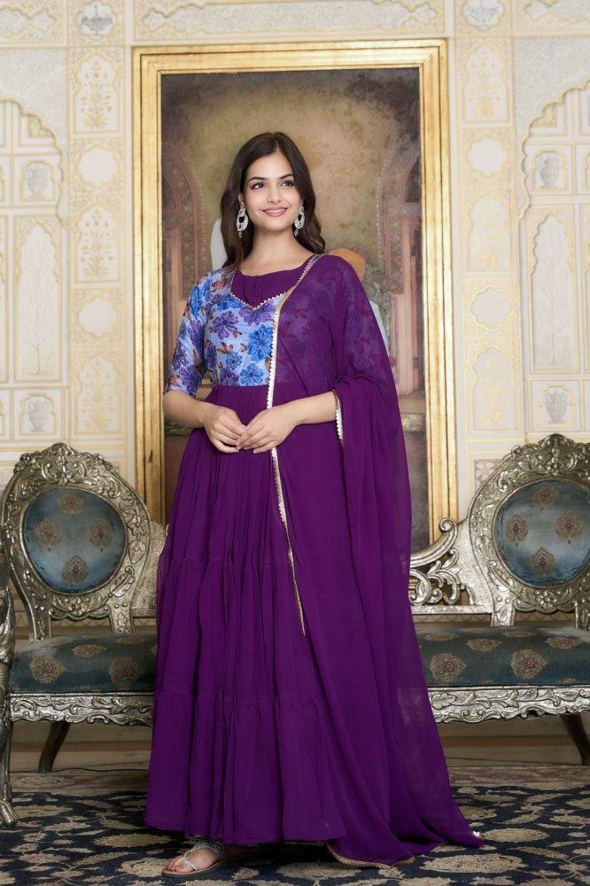 Elegant Floral Fusion Anarkali Gown Set