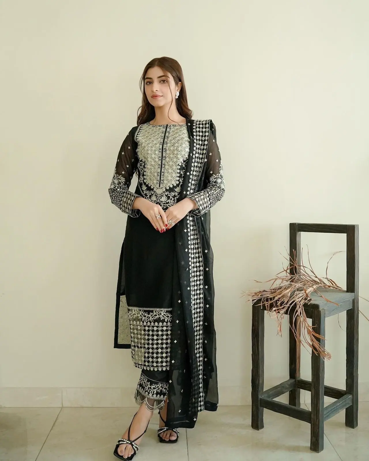Elegant Black Pure Georgette Pakistani Suit with Embroidery and Dupatta