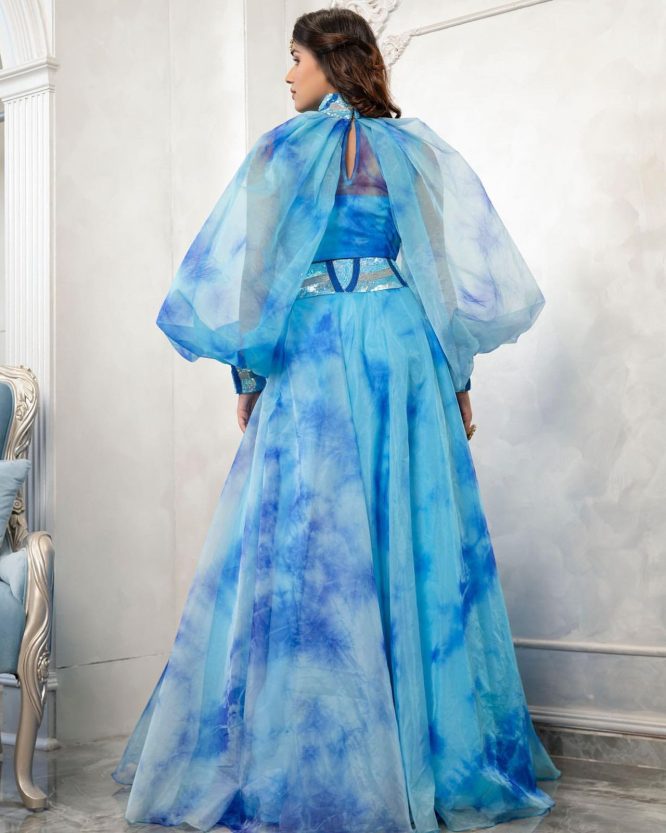 Digital Print Organza Lehengas With Fancy Struck Sleeves