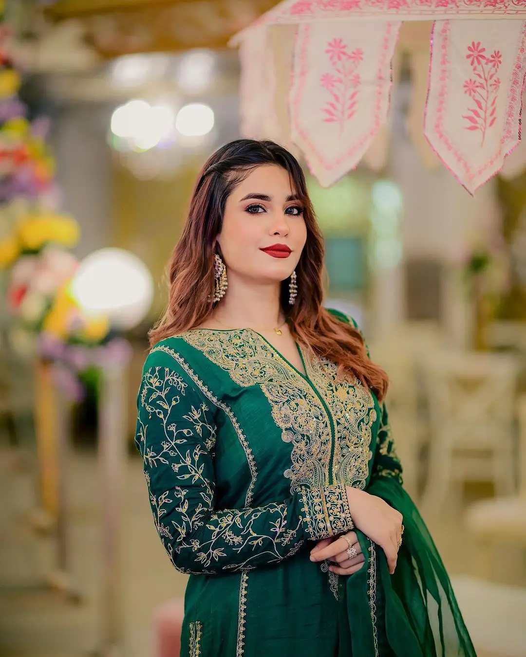 Green Embroidered Zari Sequence Suit