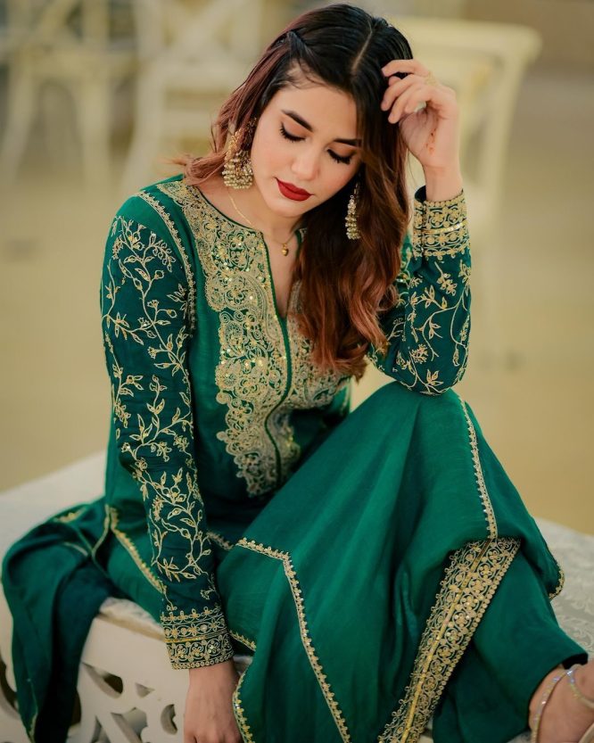 Green Embroidered Zari Sequence Suit