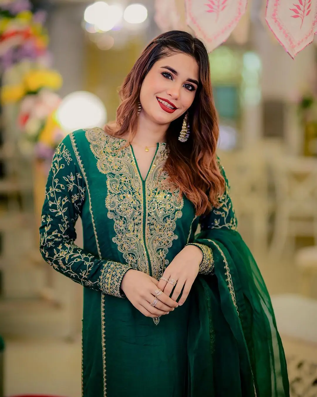 Green Embroidered Zari Sequence Suit