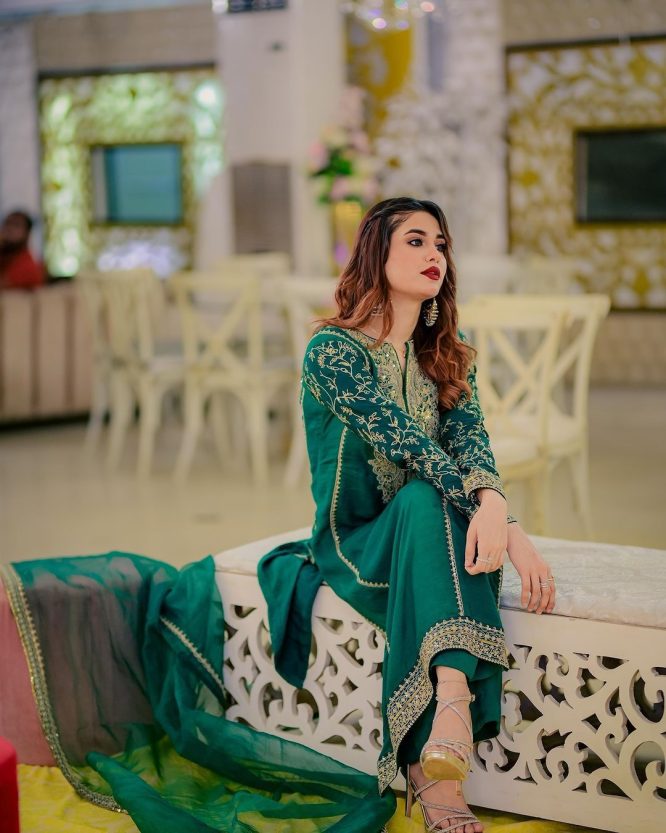 Green Embroidered Zari Sequence Suit
