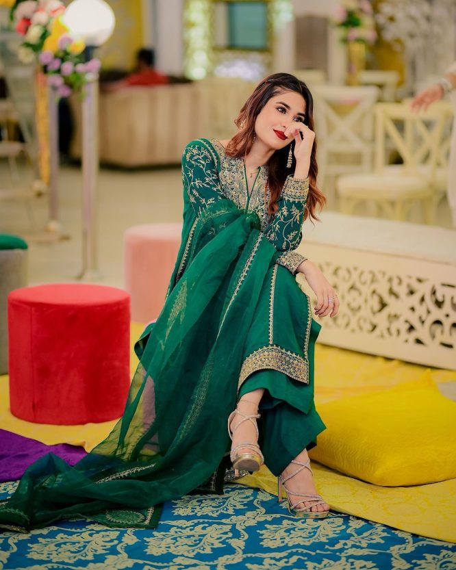 Green Embroidered Zari Sequence Suit