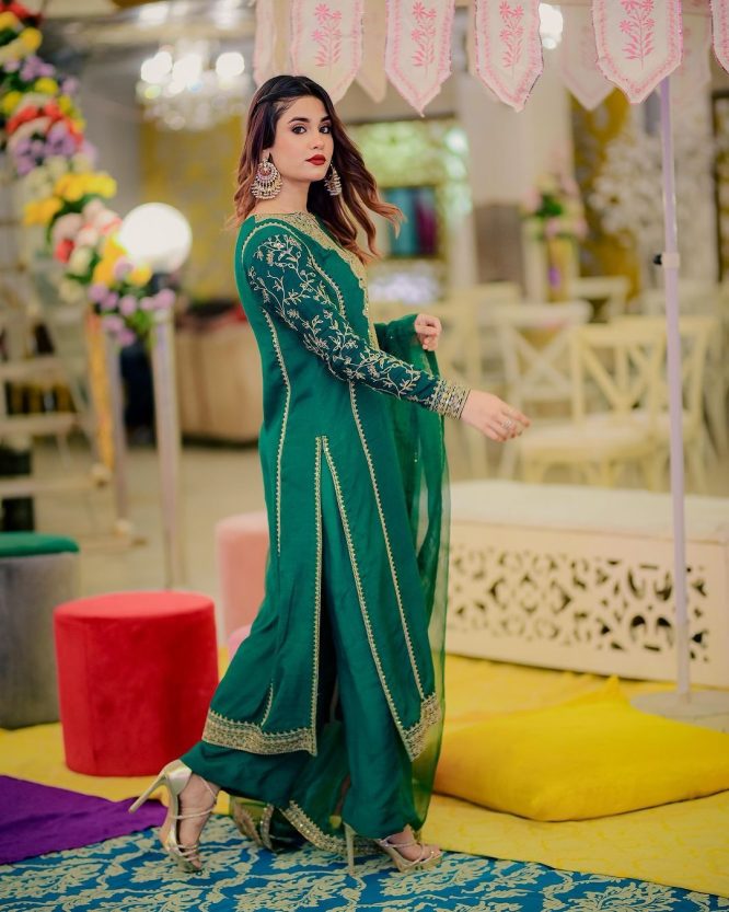 Green Embroidered Zari Sequence Suit